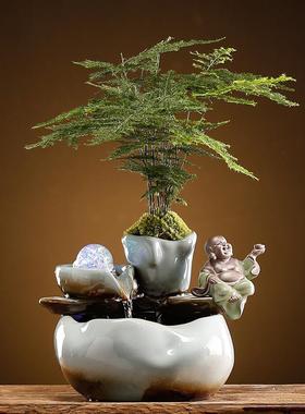 流水摆件创意家居水景办公室桌面开业礼品招财水车循环水客厅生财