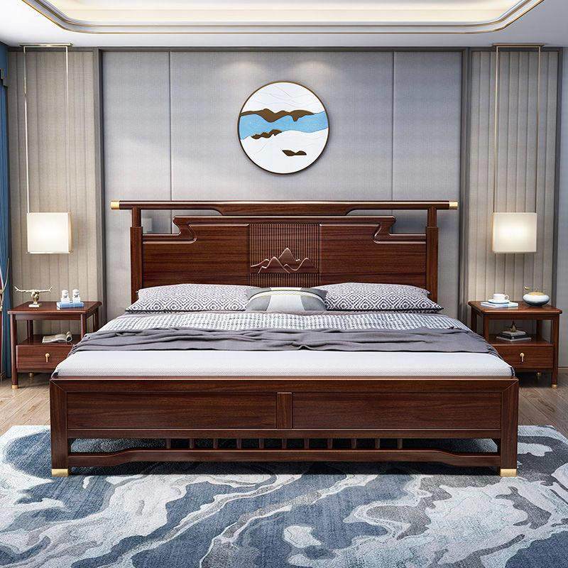 实木床卧室家具双人床简约黑胡桃木家用1.8米1.5米大床新中式榆木,住宅家具,实木床,淘宝优惠券,粉丝福利购,淘宝优惠卷