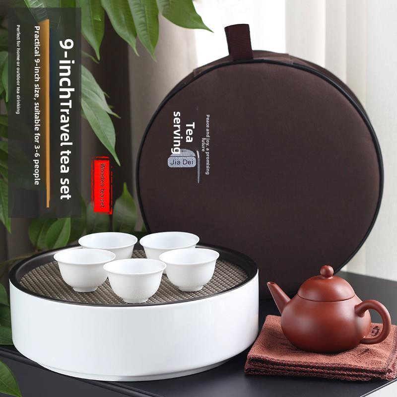 旅行茶具便携式水储存泡茶圆茶盘套户外陶瓷泡茶野营风格茶船化妆