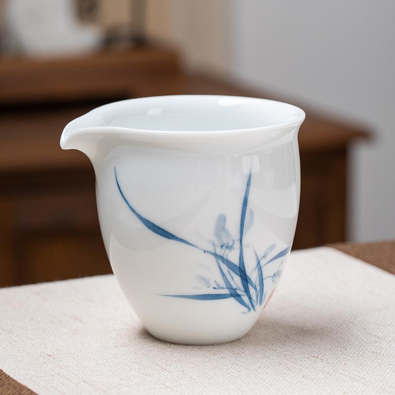 手绘兰花公道杯白玉瓷茶海分茶器陶瓷功夫茶具