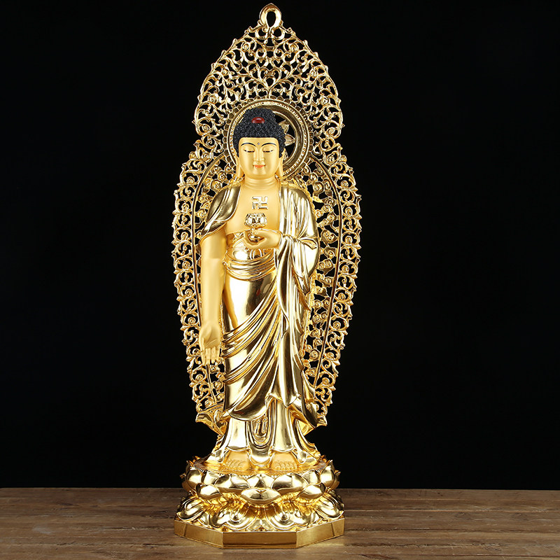 新品全铜台d湾贴金工艺西方三圣佛像站像阿弥陀佛观音菩萨摆件大