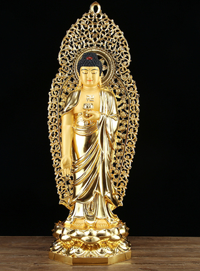 新品全铜台d湾贴金工艺西方三圣佛像站像阿弥陀佛观音菩萨摆件大