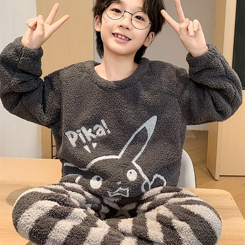 极速男童睡衣秋冬季珊瑚s绒套装大童男孩冬天加绒加厚儿童法兰绒