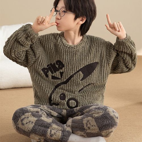 极速儿童睡衣男童k秋冬季珊瑚绒加厚冬款法兰绒男孩大童2024新款