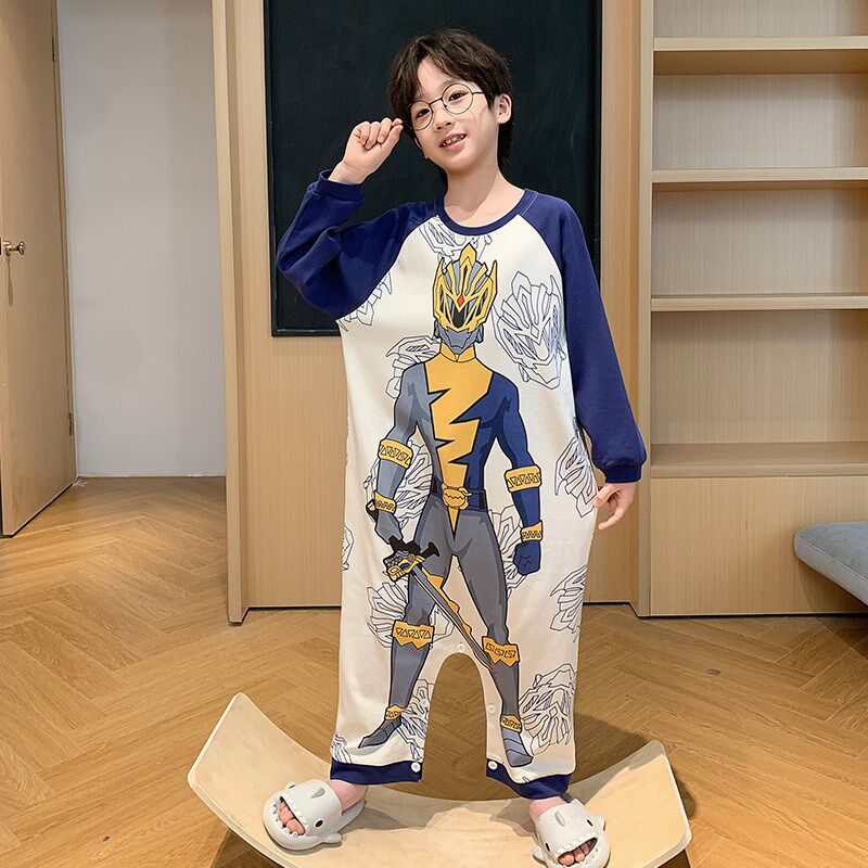 极速男童睡衣f春秋季纯棉2024新款儿童防着凉防踢连体衣睡袋空调