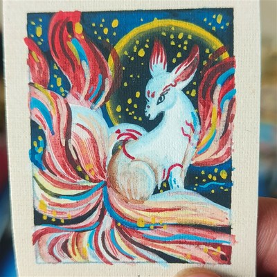 极速西藏拉萨民族风纯手绘u小狐狸凤九狐狸佛牌护身符吊坠小唐卡