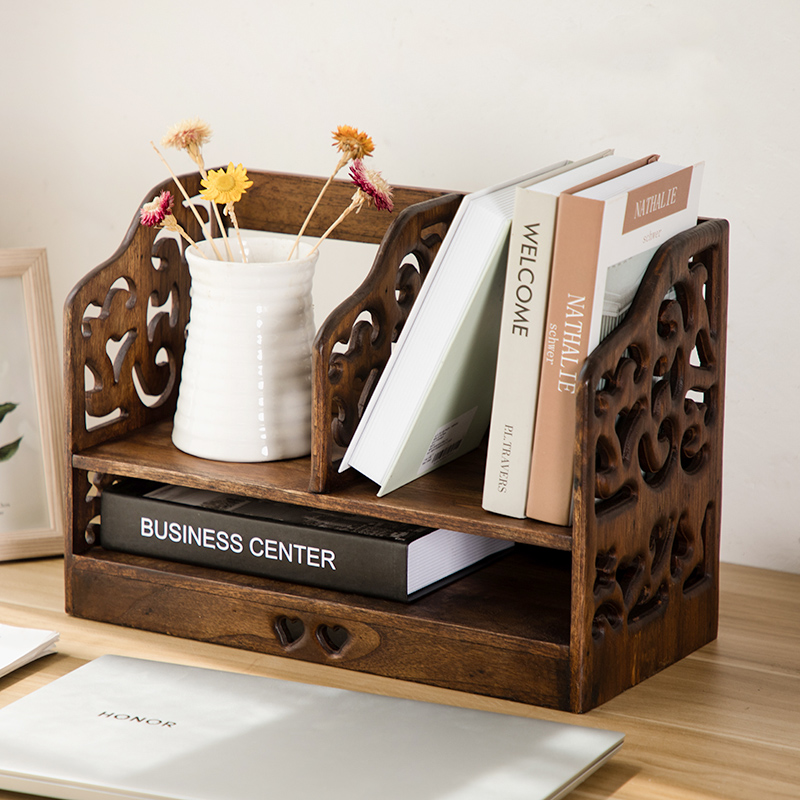 极速实木桌面小书k架书桌简易置物架办公桌桌上小书柜多功能迷你