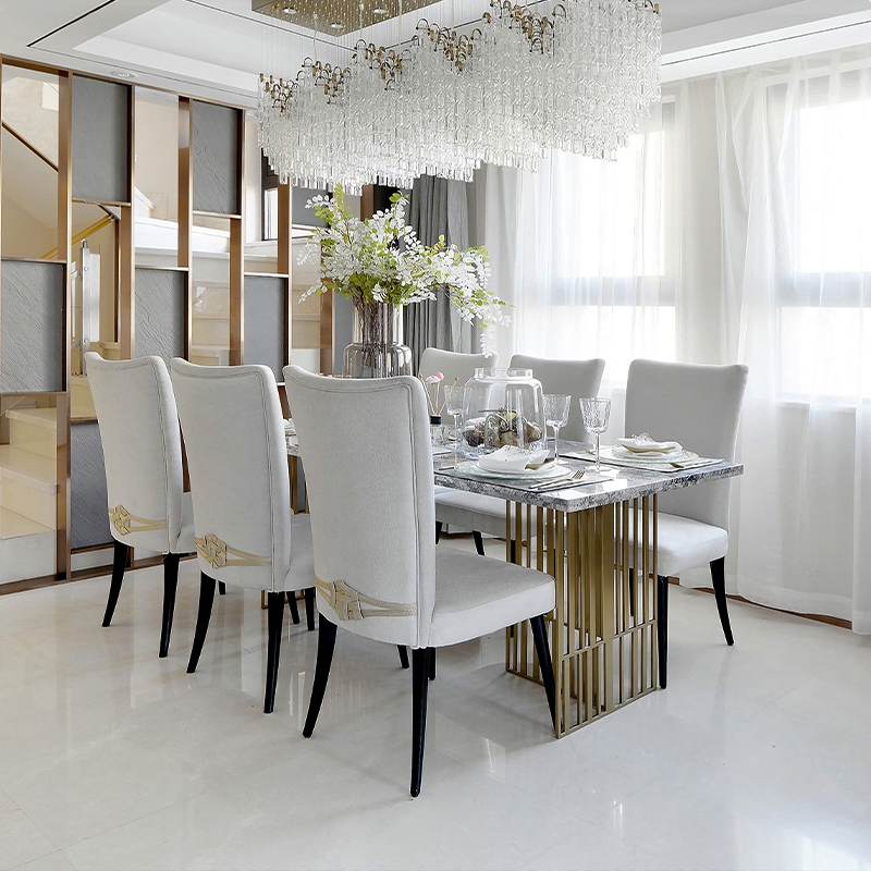 极速精致轻奢长方形大理石餐桌客厅D小户型不锈钢餐台别墅样板间