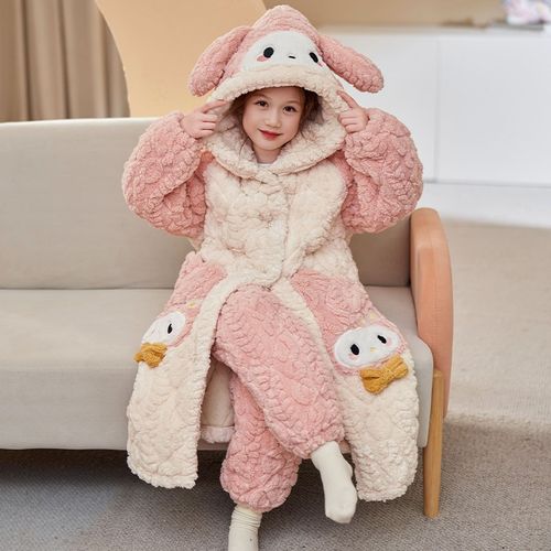 极速儿童睡衣冬季女童加绒加厚款三层夹棉女孩珊瑚绒X睡袍长款家