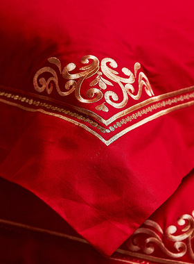 极速大红色纯棉靠垫k枕套 刺绣抱枕一对45*45CM沙发结婚床上用品