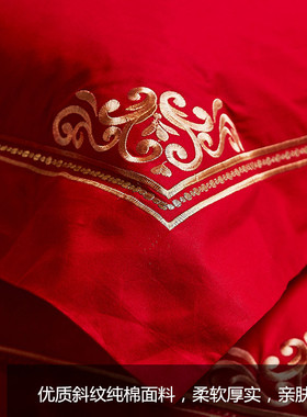 极速大红色纯棉靠垫枕套 刺绣抱枕45*4E5一对60*60CM结婚床上用品