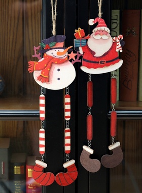 极速圣诞节日氛围l装饰圣诞老公公小雪人木质挂件玄关窗口圣诞树