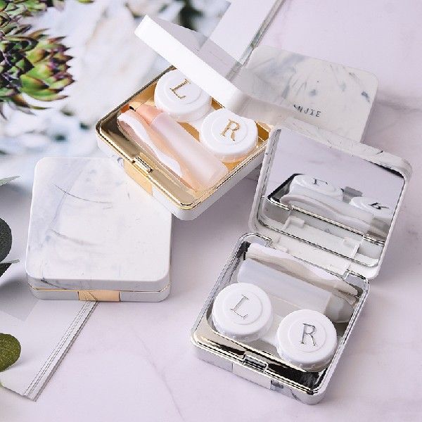 速发1pcs Contact Lens Box Marble Surface Square Objectives