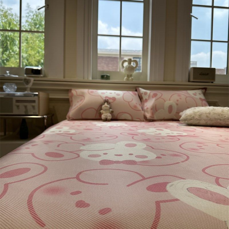 极速可爱兔兔蝴蝶结冰藤席可机洗夏凉C席三件套空调席子柔软1.5m1,床上用品,凉席/草席/麻席,淘宝优惠券,粉丝福利购,淘宝优惠卷