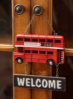 极速英伦红色巴士小汽n车挂墙壁装饰乡村复古风welcome室内西餐厅