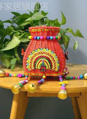 极速新款珠帘小背54041篓庙会风景区热竹编藤编鱼W篓儿童竹篓彩色