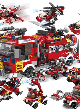 极速HUIQIBAO 806pcs Fire Fighting 8in1 TrucksQ Car Helicopte