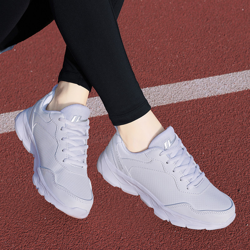 新品秋季黑色运动鞋女皮面轻便女鞋平底H圆头休闲学生防滑防水跑