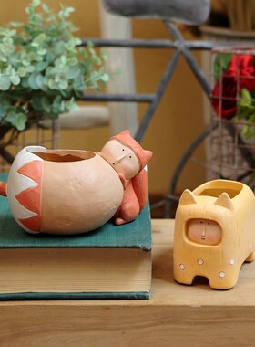 极速可爱动物创意肉o肉盆栽个性多肉微景观花园花器装饰透气阳台