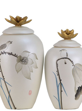 极速非遗彩陶瓷手工绘画禅v意装饰摆件手绘储物罐玄关博古架电视