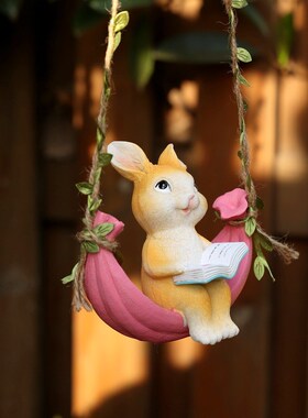 极速乡村情c怀荡秋千看书的小兔兔阳台庭院花园家居装饰挂饰趣味