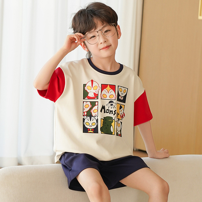 极速男童睡衣夏季纯棉o短袖薄款2025新款儿童男孩夏款中大童家居