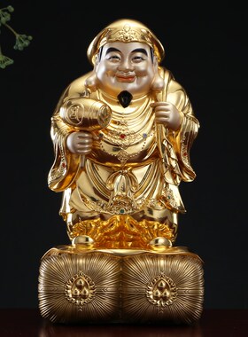 新品大黑天财g神台湾全铜贴金纯手工镶宝财神爷大黑天菩萨摆件家