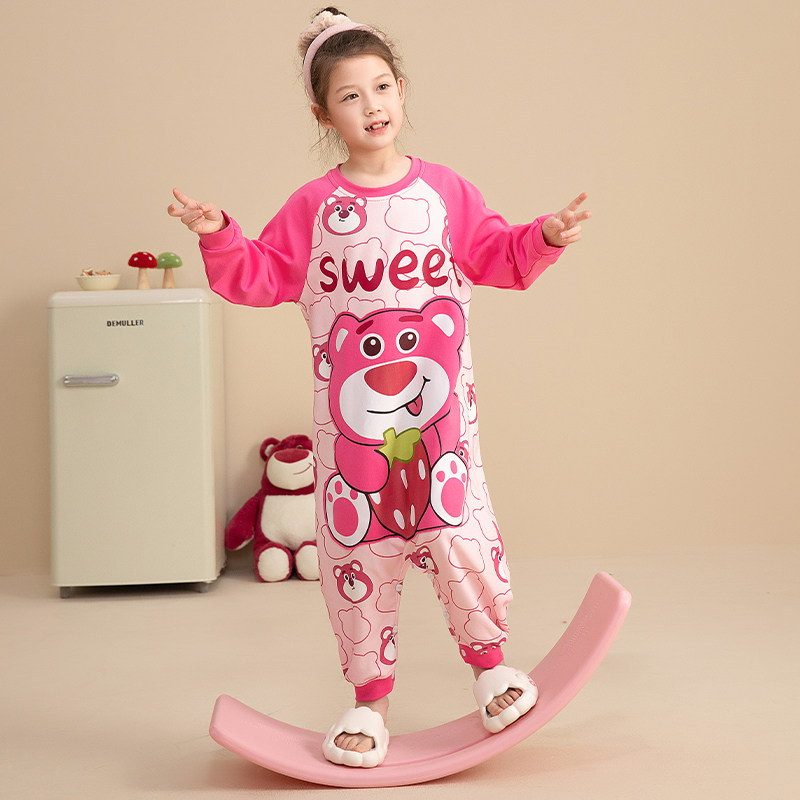 极速儿童连体睡衣女童春秋季纯A棉长袖女孩宝宝防踢睡袋卡通可爱