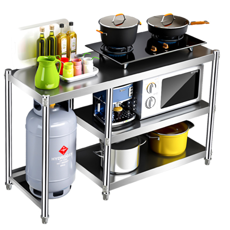 极速煤气架子落地式厨房柜子置物架不锈钢收纳R橱柜台面储物餐边
