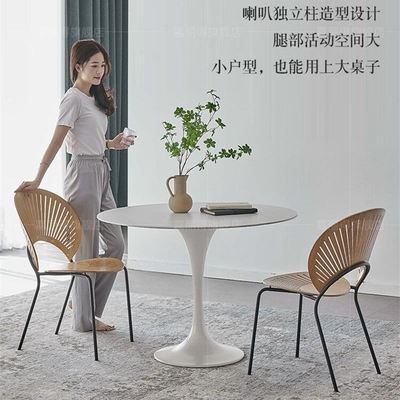 极速纯白岩板圆桌l小户型家用圆形餐桌北欧简约白色餐桌椅组合洽