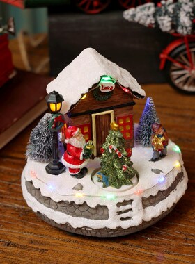 极速旋转圣诞树雪l地小屋音乐盒彩灯圣诞节送礼装饰品橱窗客厅家