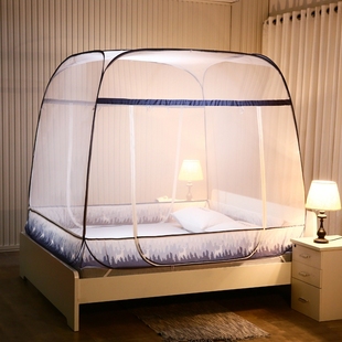 极速蒙古包蚊帐家i用折叠免安装简约1.8m床钢丝方顶1.5m床拉链式
