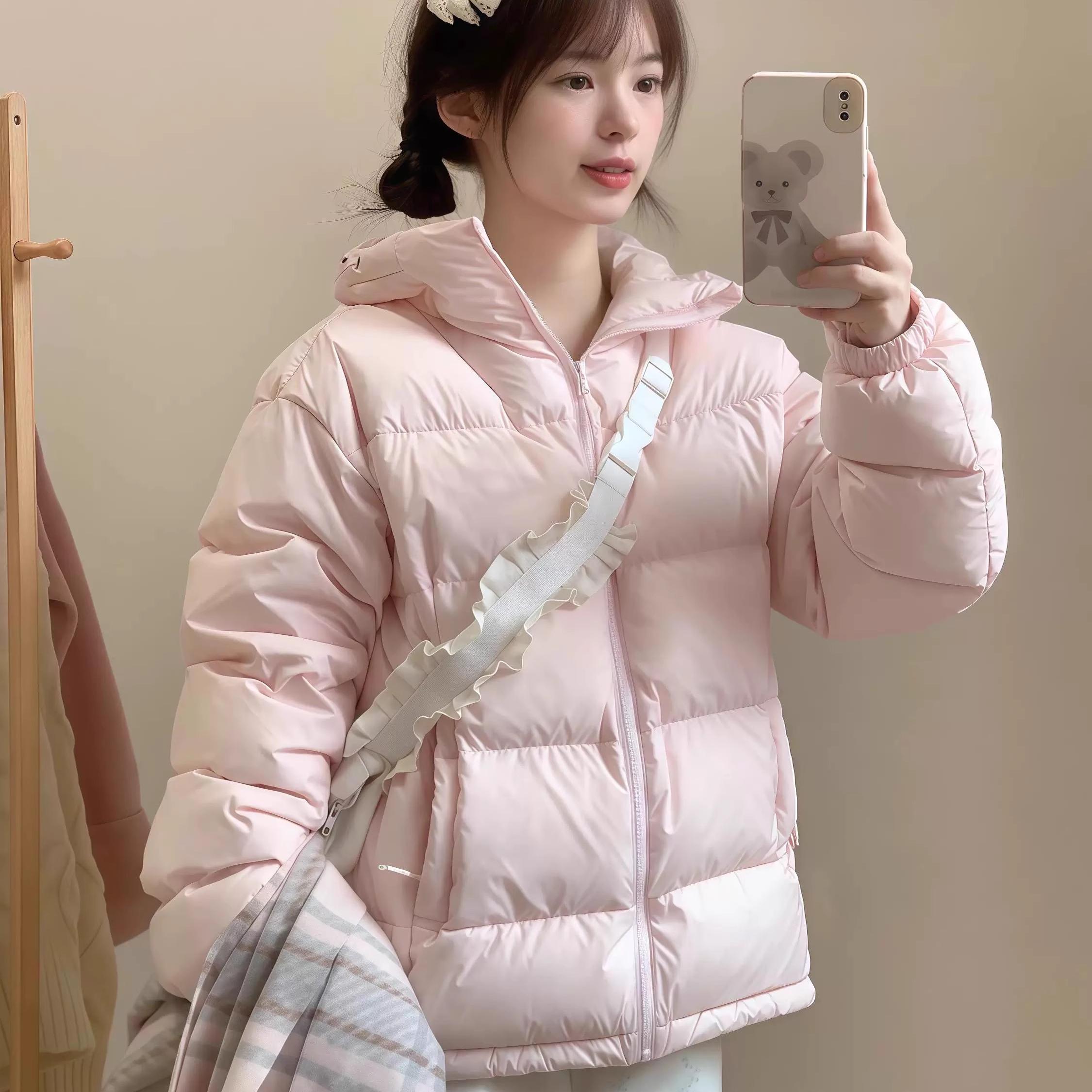 BDGU 韩版短款情侣加厚面包服保暖连帽外套学生款简约显瘦棉服