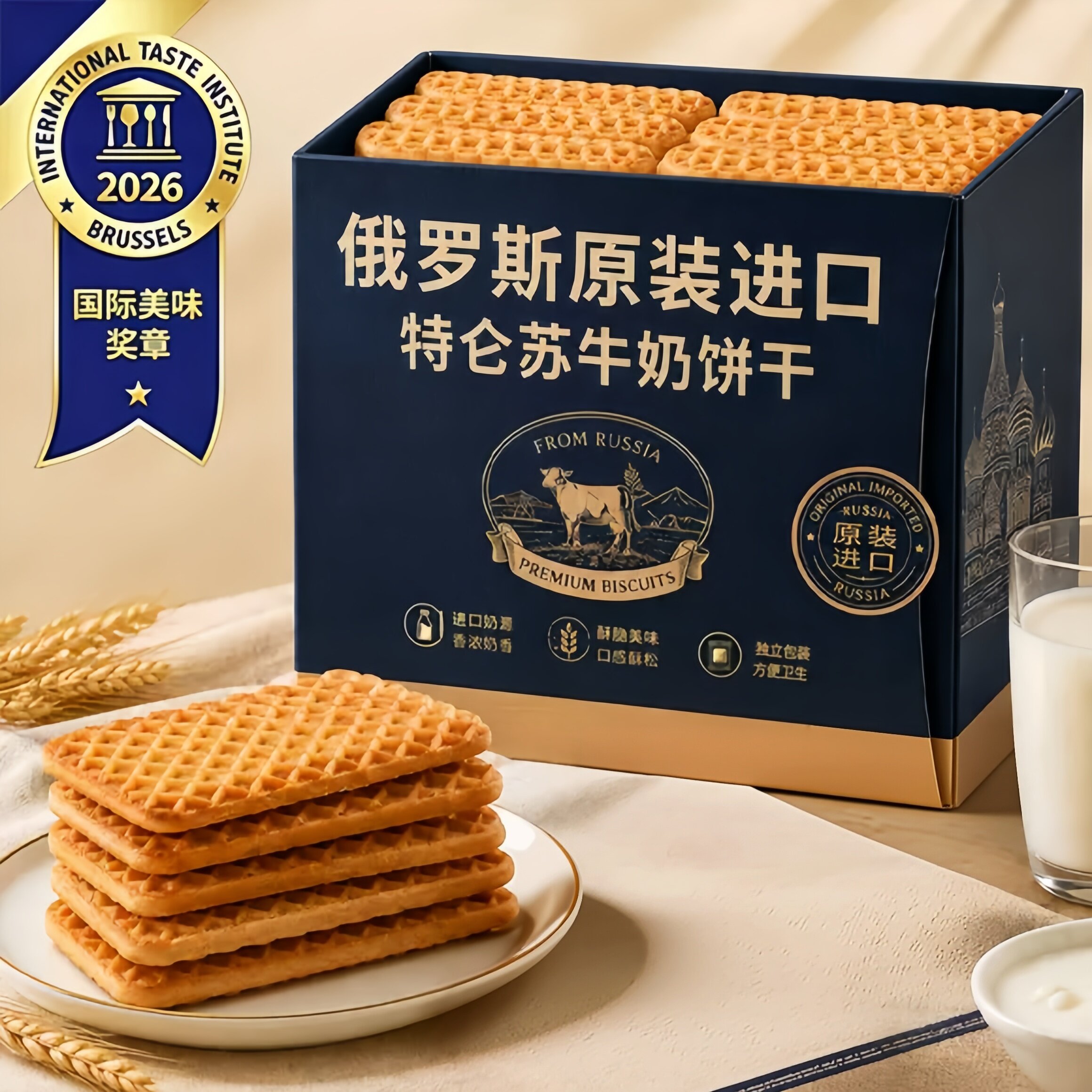 俄罗斯钙奶饼干原装进口官方旗舰店小包装高钙儿童特伦酥牛乳饼干