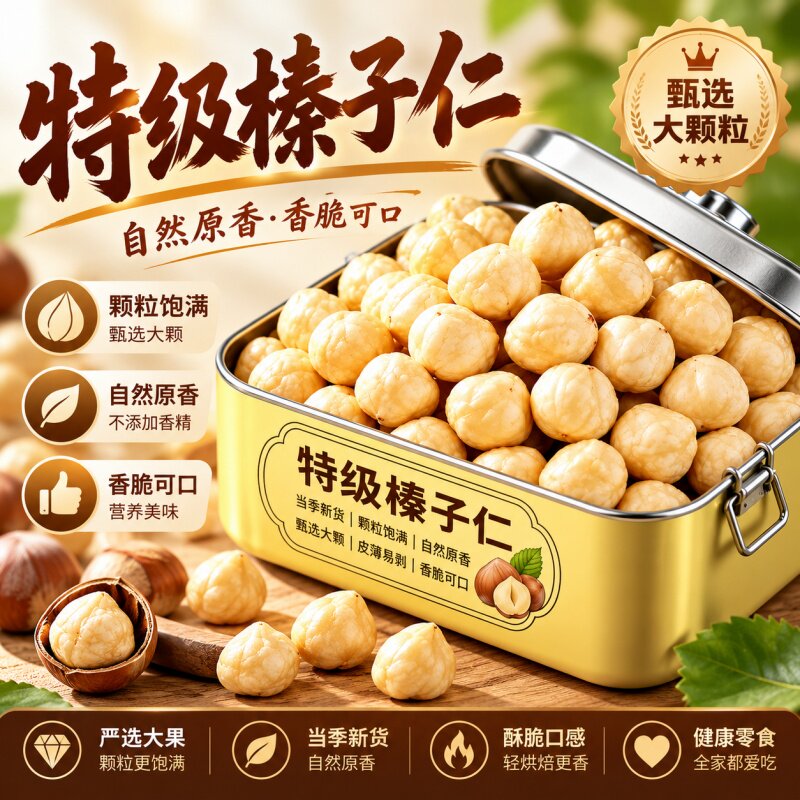 原味东北榛子仁坚果烘焙特产野生开口榛果炒熟臻子正品官方旗舰店