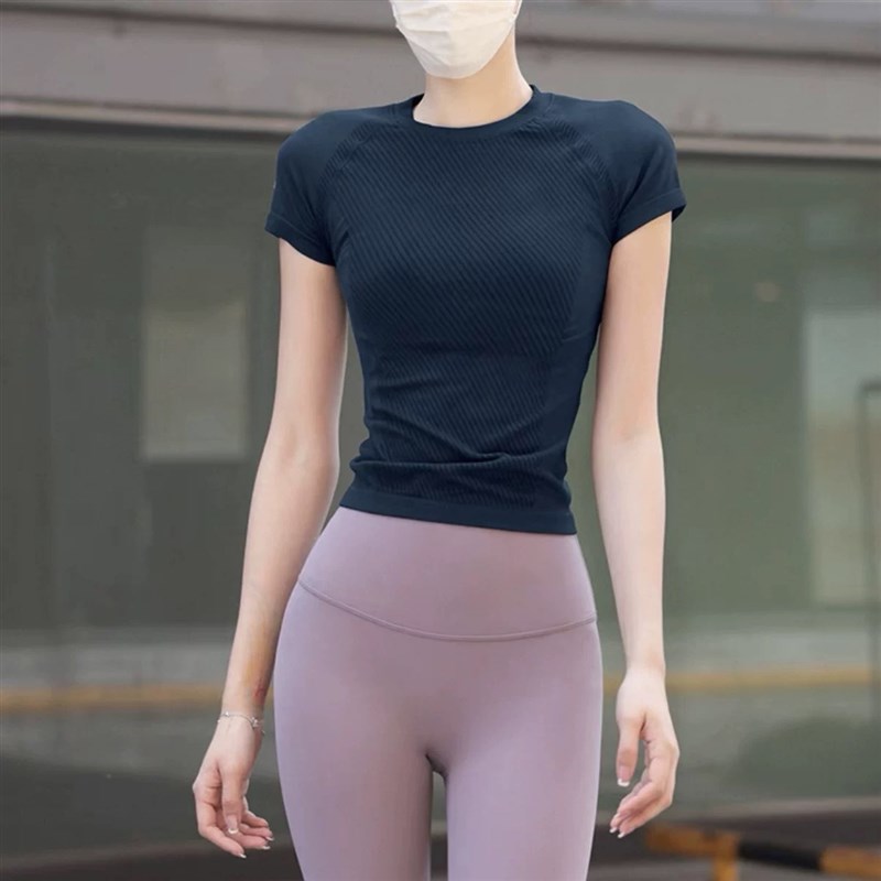 速发健身孩紧身训练t恤衫弹力跑步瑜伽服运动网红上衣透气