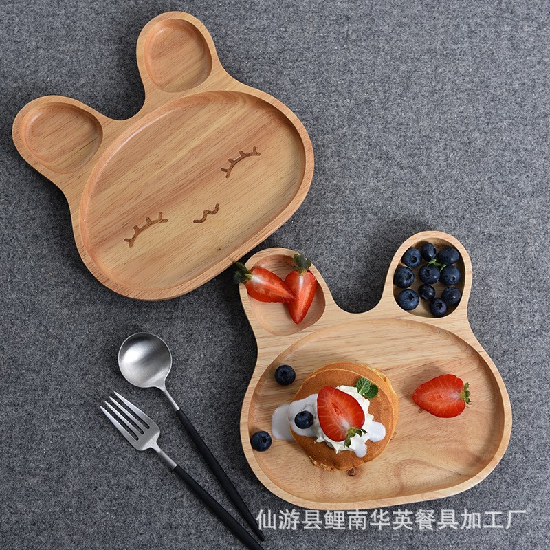 速发橡胶 质儿童餐盘木创意宝宝 物兔子餐盘动儿童木餐具厂家直销