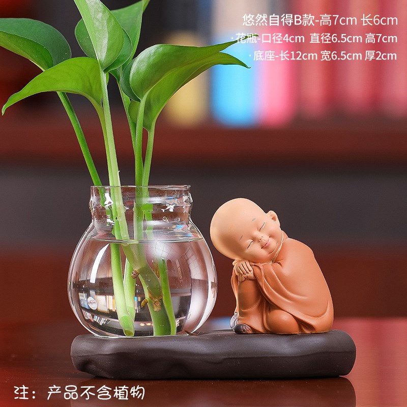 速发中式慧悟小和尚水培式瓶摆件中花电视酒柜室花客厅办公插礼物
