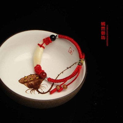 速发宝宝婴儿压惊黑狗牙红绳手链脚链五彩绳红手绳朱砂男