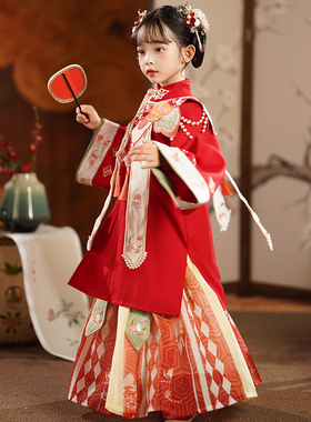 速发明制汉服款儿童冬款0224新童春秋春款夏云肩红色古风古装中式