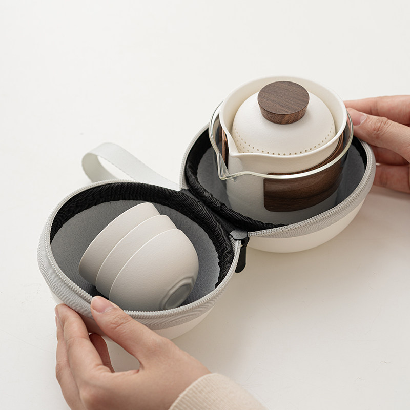 速发优格旅行茶具套装茶携式便外露营快客杯一壶三杯泡户壶喝茶杯