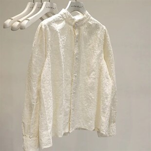 速发法式复衣刺绣小丝蕾花春秋高级感立领小衫别致上古打底衫潮
