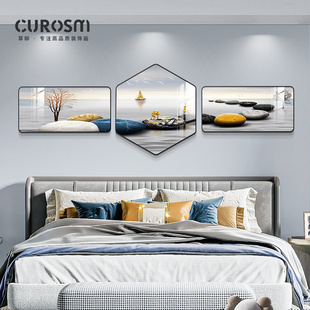 速发石来运景卧室装转画简约主卧床头挂画大气寓意好的沙发背饰画