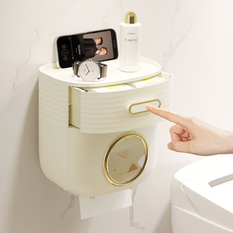 极速化妆室双层纸巾盒壁挂式厕所洗脸巾收纳盒卷筒卫生纸卫生纸免