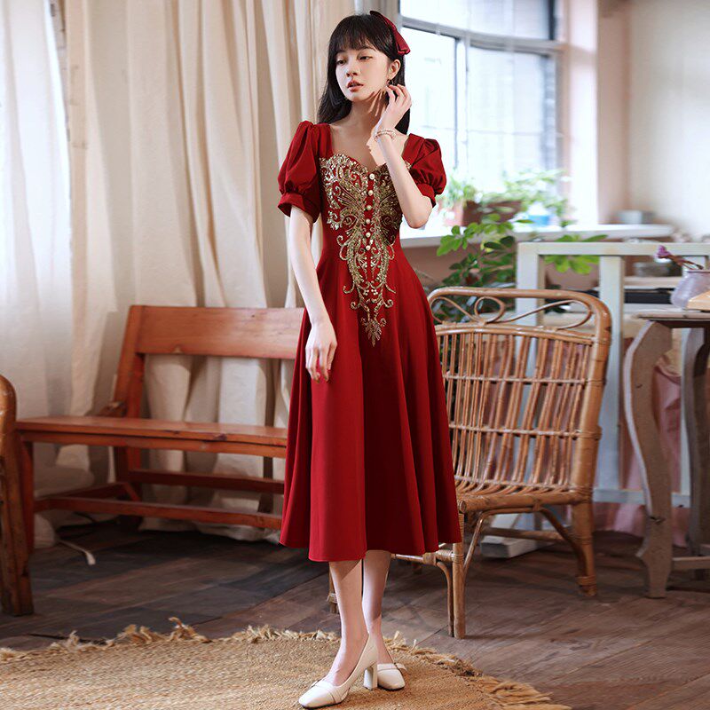 大码敬酒服新娘春胖mm遮肚子小个子订婚红色小礼服平时可穿连衣裙