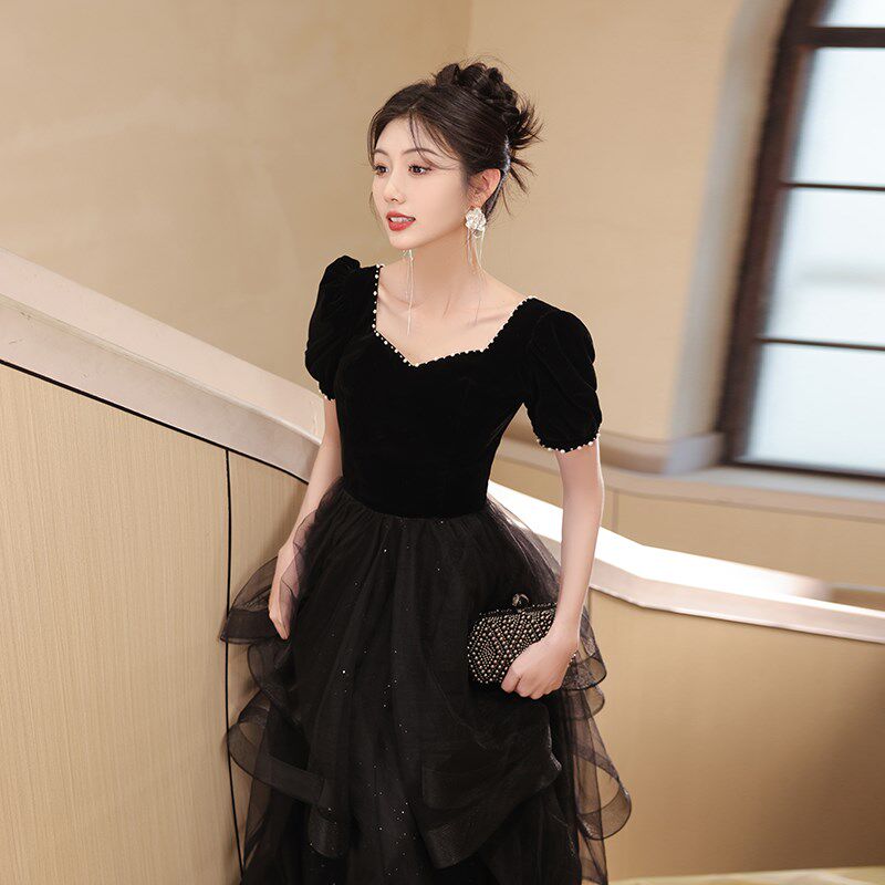 黑色晚礼服高端轻奢小众法式主持人18岁成人礼宴会生日大码学生裙