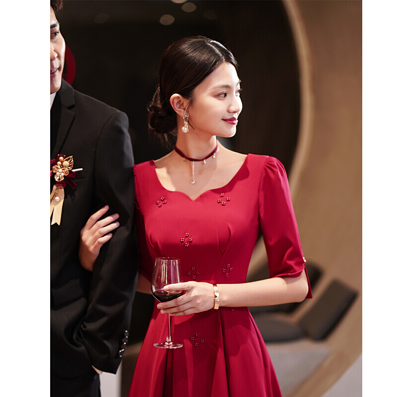 极速 在逃公主新娘结婚敬酒服平时可穿2023新款丝绒礼服连衣裙气