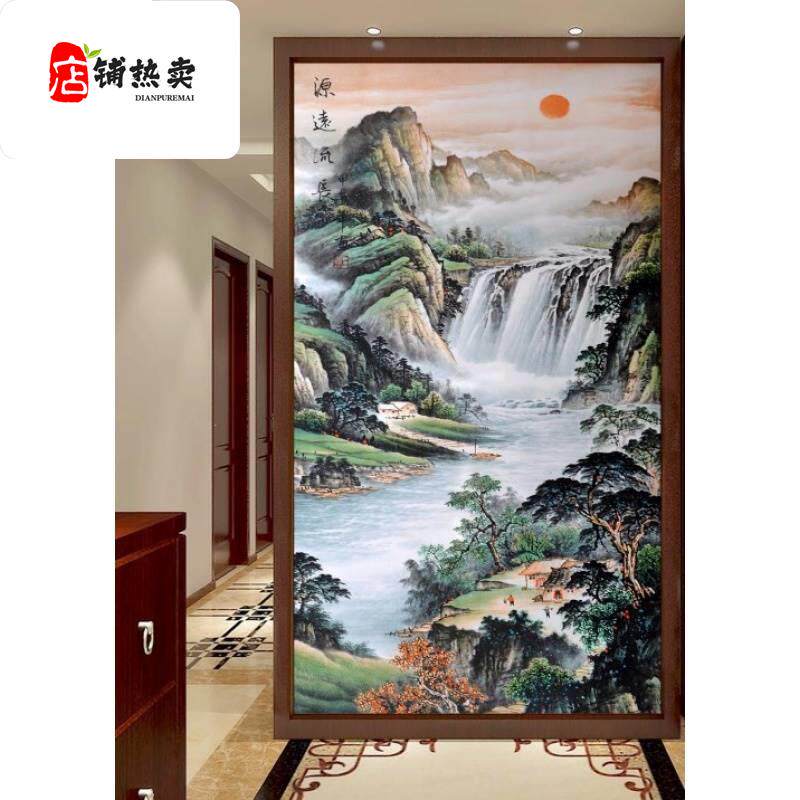 极速自粘贴纸迎客松装饰画客厅餐厅无框贴画竖版走廊过道壁画玄关