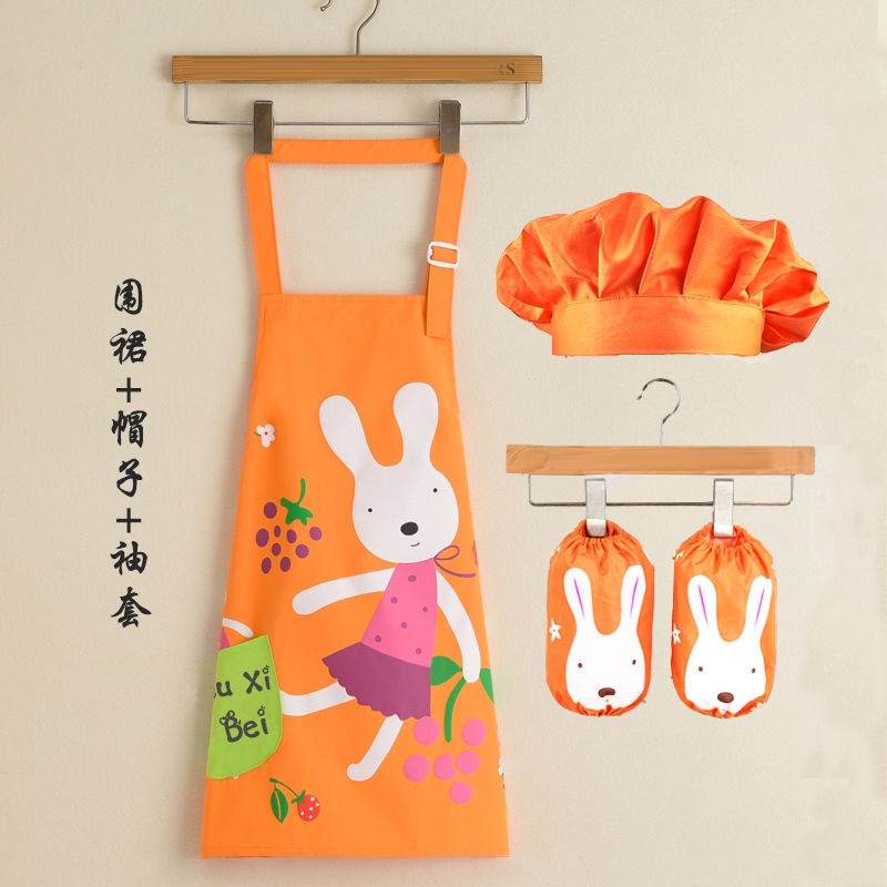 极速厨师工作服三件套儿童无袖反穿衣卡通幼儿园衣服围裙小厨师表