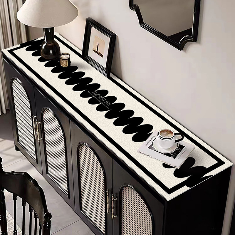 黑白简约风鞋柜垫长方形皮革边柜盖布盖巾电视柜桌垫防烫窗台面垫